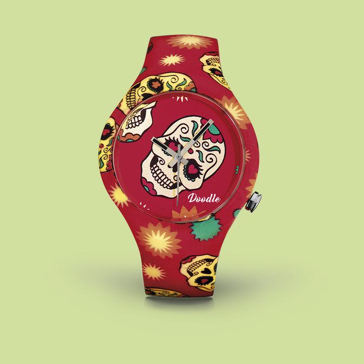 RELOJ DOODLE CALAVERA ROJO